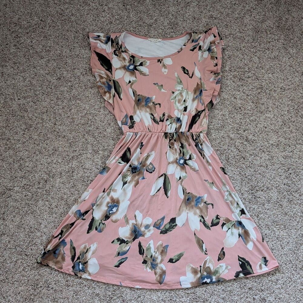Floral Fairycore Whimsical Soft Flowy Dress Small Flutter Sleeves Earthy